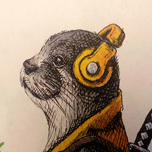 otter with headphones